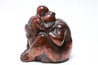 Botero Manner Wood Sculpture, Mother & Child