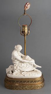 French Neoclassical Manner Bisque Figural Lamp