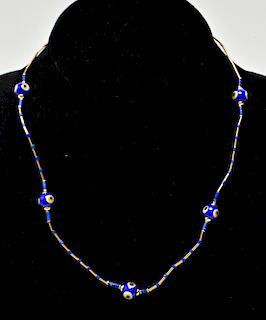 14K Yellow Gold w Glass Evil Eye Beads Necklace