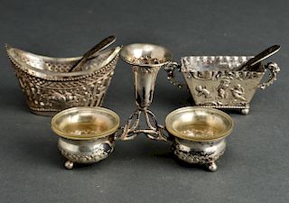 Continental Silver Salts & 2 Spoons, Group of 5