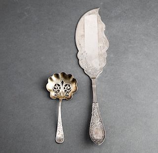 Sterling Silver Fish Knife & Pierced Spoon, 2