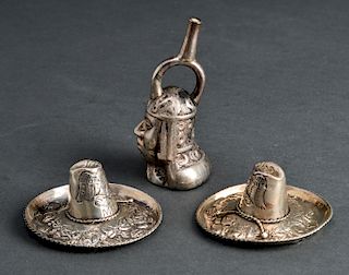 Peruvian Silver Bell & 2 Mexican Silver Hats, 3