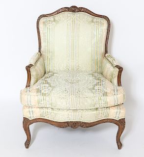 French Carved Louis XV Style Bergere, Antique