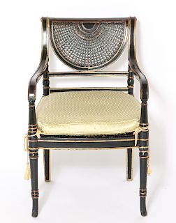 Regency Style Ebonized Caned Back Armchair
