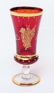 Judaica Venetian Gilded Ruby Glass Kiddush Cup