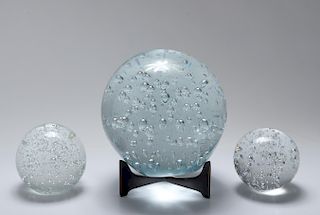 Clear Art Glass Ball Sculptures / Paperweights, 3