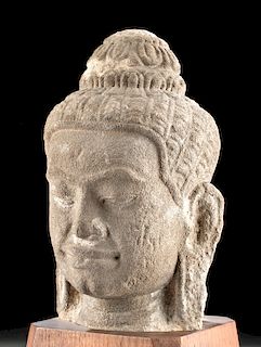 12th C. Cambodian Khmer Sandstone Head of Buddha