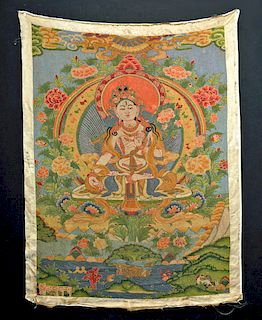 19th C. Tibetan Silk Thangka - White Tara Bodhisattva