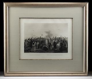 Framed Bodmer Aquatint Engraving - Danse du Scalp, 1840