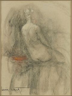 Louis Icart Seated Nude Woman Lithograph