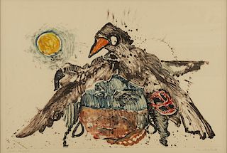 Kevin Red Star "Raven People I" Monotype on Paper