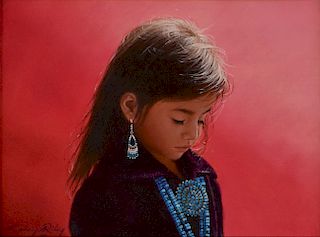 Larry Riley Navajo Girl Oil on Canvas