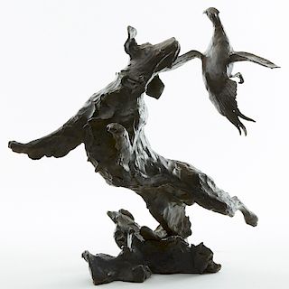 Kreg Harrison Bronze Sculpture Springer Spaniel Leaping for Pheasant
