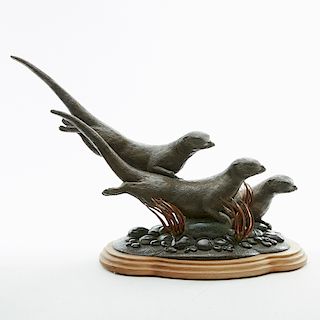Phil Vanderlei 3 River Otters Bronze Sculpture