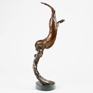 Christopher Smith Otter and Trout Bronze Sculpture