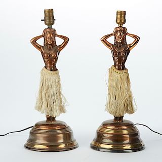 Pair Hula Girl Lamps