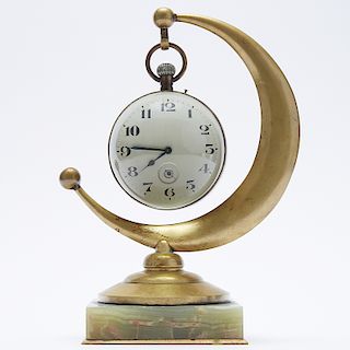 French Glass Desk Clock on Gilt Bronze Stand