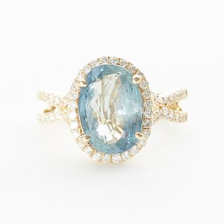 Gray Blue Sapphire Ring w/ Diamonds