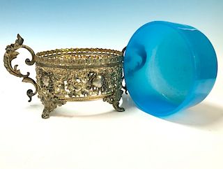 Continental Silver Plated & Opaline Glass Candy Dish 