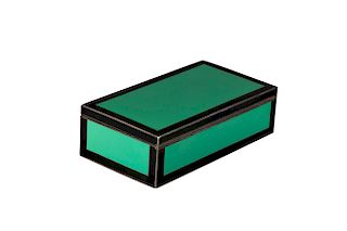 Art Deco Silver Green & Black Enamel Rectangular Box