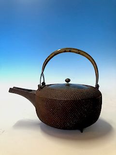 Unusual Japanese Iron Testubin Lidded Pot