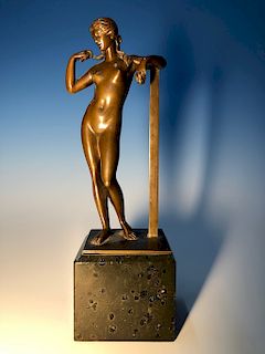 French Nude Bronze Lady on Marble Base Circa 1920