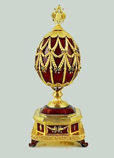  Faberge Enameled Imperial Sterling Gilt Silver .925 Eagle egg by the Franklin Mint