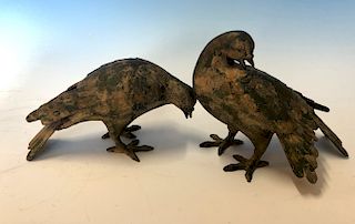 Pair of Mexican Cast Pigeons with Gilt Highlights,