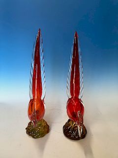 Pair of large Murano Glass Birds 19.5" 