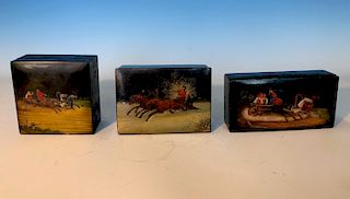 Three Russian Laquered Boxes Signed/ Dated 