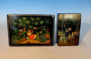 Two Russian Laquered Boxes Signed & Dated 