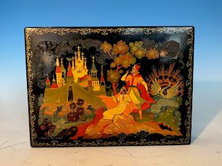 Large Russian Laquered Box Signed