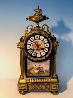  19th C. French Bronze & Sevres Style Porcelain Clock
