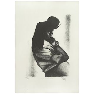 IGNACIO AGUIRRE, En la cola del carbón, Firmada, Litografía 116 / 120, la Gráfica Mexicana. 32 x 22 cm