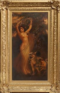 19th C. Continental Woman & Cherubs Oil on Canvas