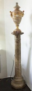 Brown Onyx Lighted Amphora on Pedestal