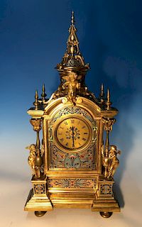 Large 19th Century French Ormolu Bronze & Champleve Enamel Clock