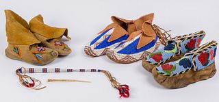   Unknown | Lot of 4-Beaded Awl Case, Floral Moccasins, Moccasins, & Moccasins with Tassels