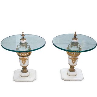Pair Of Marble, Bronze Urn Tables