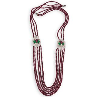 Cartier Style Ruby, Emerald and Diamond Necklace
