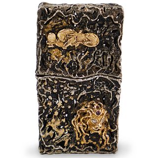 Sterling Silver, Gold and Diamond Cigarette Case