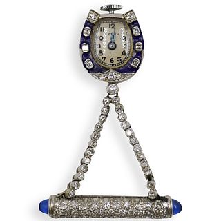 Art Deco Diamond and Enamel Clock Pin