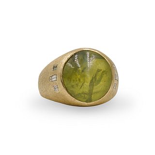 14k Gold, Cats Eye and Diamond Ring