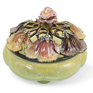Jay Strongwater Reticulated Glass Lidded Bowl