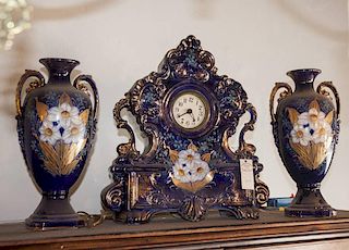 Porcelain Decorated Clock and Vases