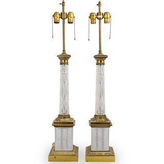 Pair of Bronze and Cut Crystal Table Lamps