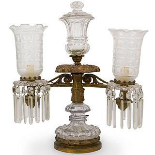 Antique Two-arm Bronze & Crystal Argon Lamp