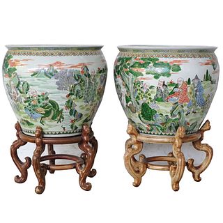 Chinese Porcelain Fishbowl Planters