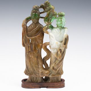 Chinese Jadeite Double Guanyin Figurine