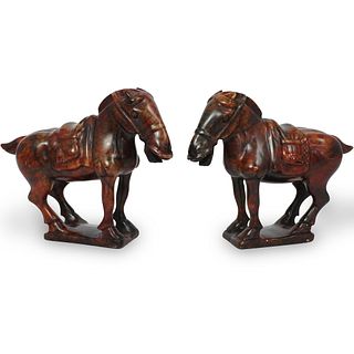 Pair Of Chinese Hard Stone Horses